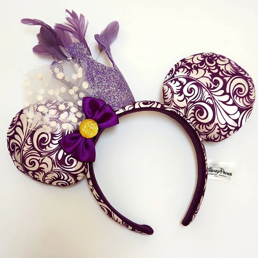 Disney Parks Purple Crown Feather Jubilee Mini Mouse Holiday Ears & bow